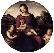 RAFFAELLO Sanzio, Maria mit Christuskind und zwei Heiligen, Tondo